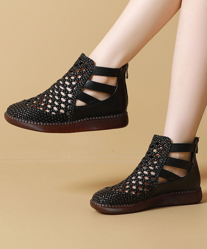 White Hollow Out Sandals Boots Knit Fabric Boho Splicing - Omychic