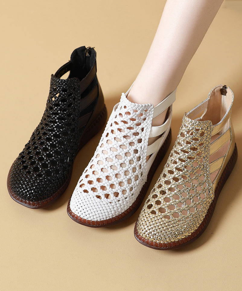 White Hollow Out Sandals Boots Knit Fabric Boho Splicing - Omychic