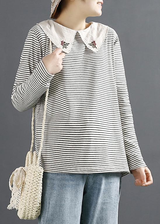 White Long Sleeve Top With Baby Collar - Omychic