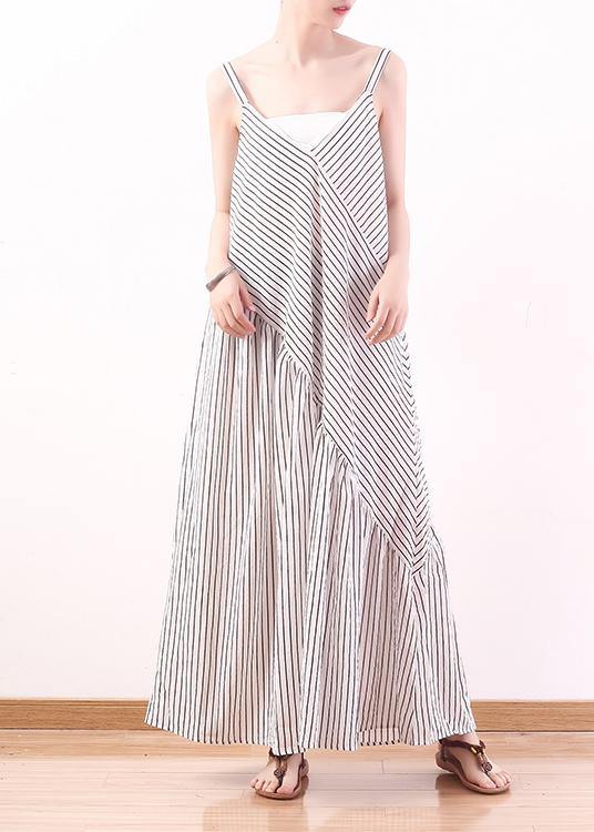 White Stripe Suspender Large Chiffon Jumpsuit Wide Leg Pants Summer - Omychic