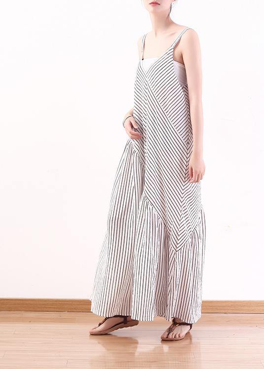 White Stripe Suspender Large Chiffon Jumpsuit Wide Leg Pants Summer - Omychic