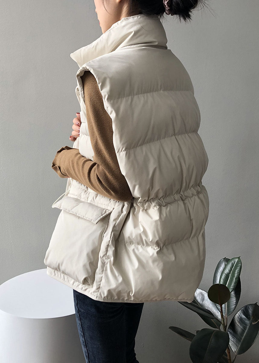 White fashion Button drawstring Winter Sleeveless down vest