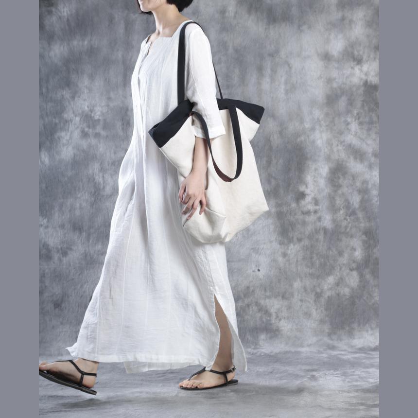 White Linen Dresses Oversize Maxi Dress Linen Caftans - Omychic