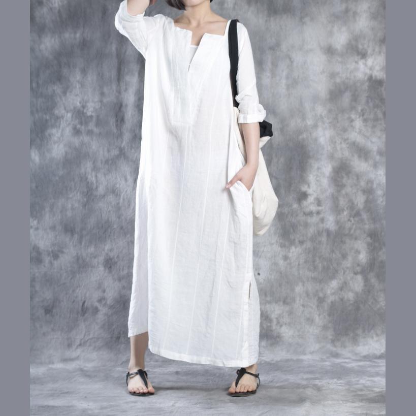 White Linen Dresses Oversize Maxi Dress Linen Caftans - Omychic