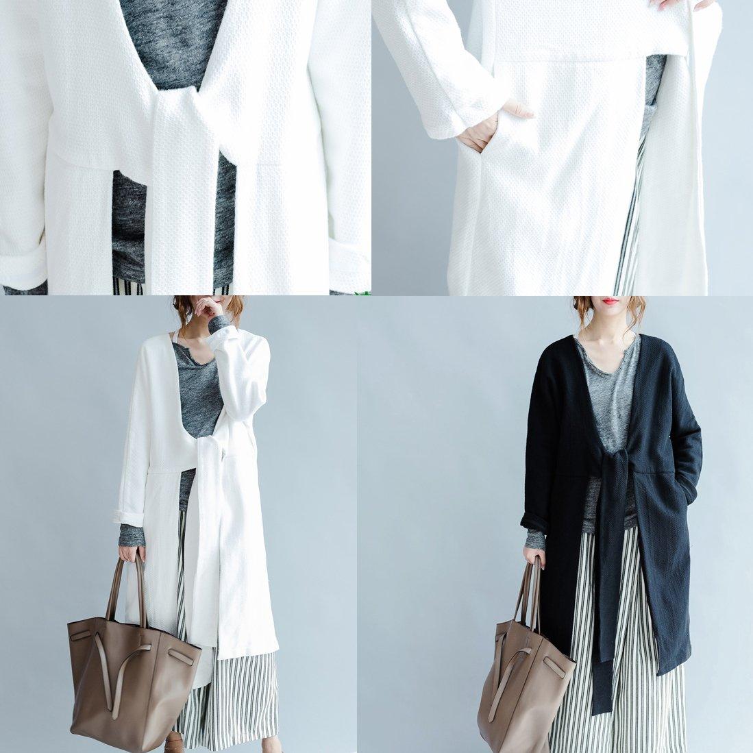 White V neck cardigan long knit sweater coats womens knitwear  design - Omychic