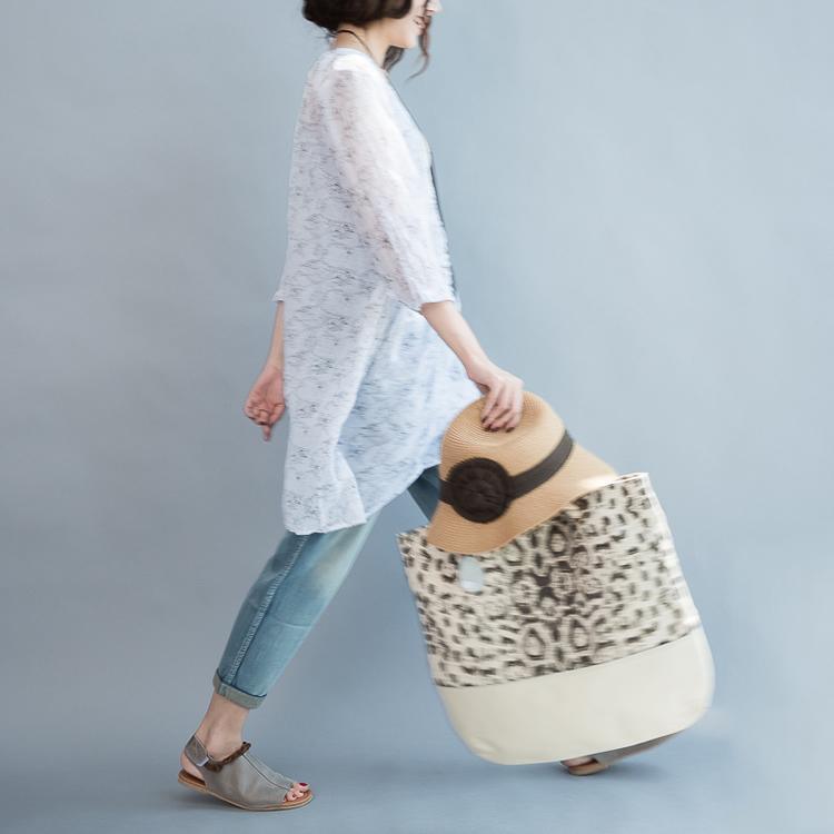 White V neck floral shirts oversize cardigans long sleeve cotton coats - Omychic