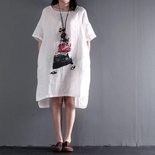 White city girl linen shift dresses plus size sundress summer maxi dresses - Omychic