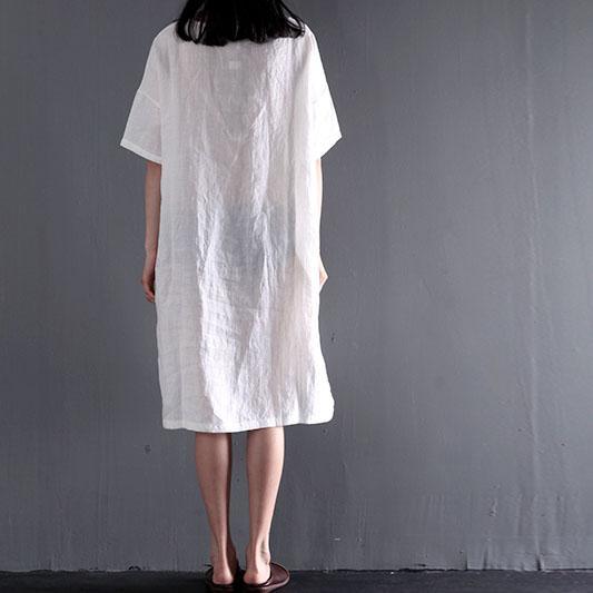 White city girl linen shift dresses plus size sundress summer maxi dresses - Omychic
