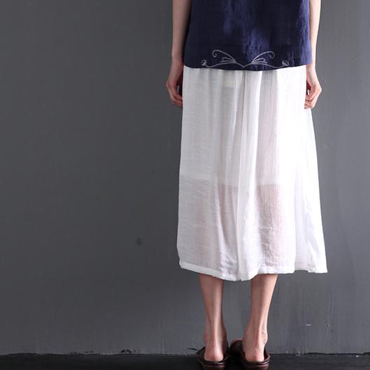 White cotton blowy crop pants wide leg skirt pants - Omychic