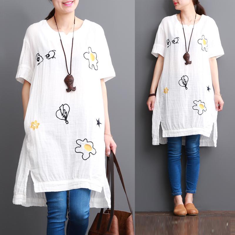 White cotton dresses short sleeve opens at side - Omychic