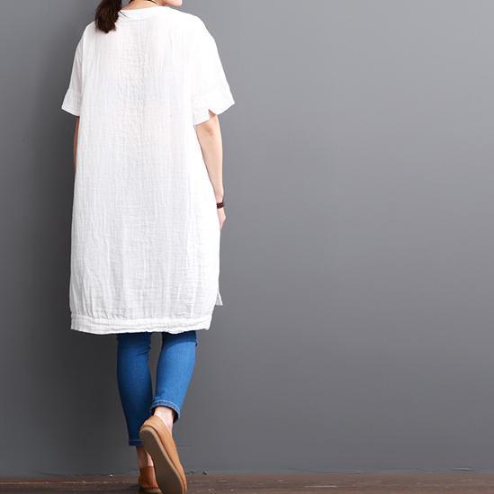 White cotton dresses short sleeve opens at side - Omychic