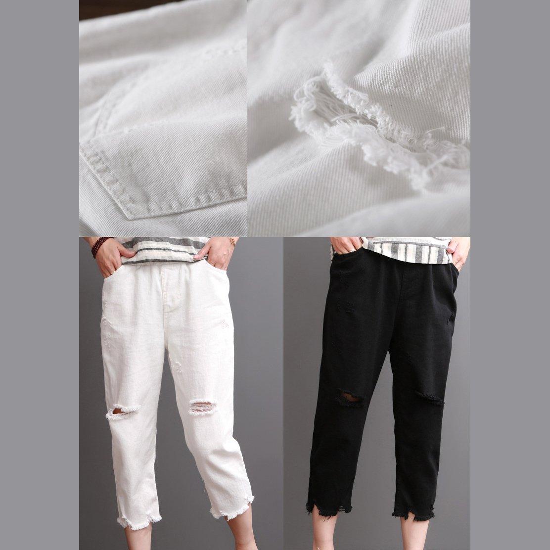 White cotton pants summer crop pants women - Omychic