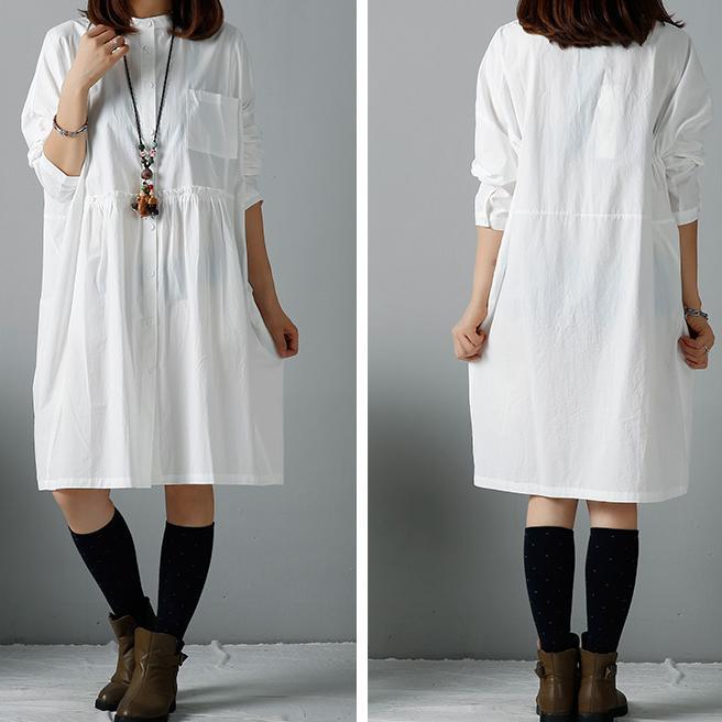 White cotton shirt dresses long sleeve - Omychic
