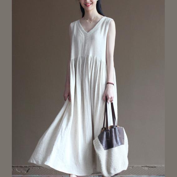 White Flowy Linen Dress Summer Long Maxi Dress Sundresses Beach Holiday Dress - Omychic