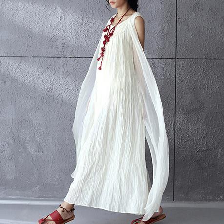 White flowy linen maxi dress sunderss holiday summer dresses - Omychic