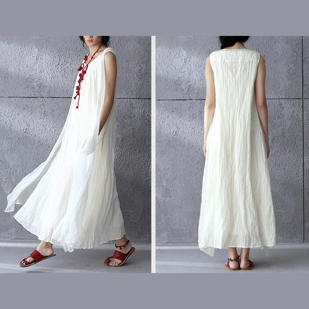 White flowy linen maxi dress sunderss holiday summer dresses - Omychic