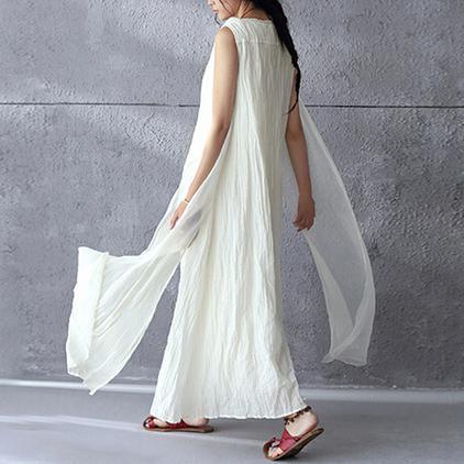 White flowy linen maxi dress sunderss holiday summer dresses - Omychic