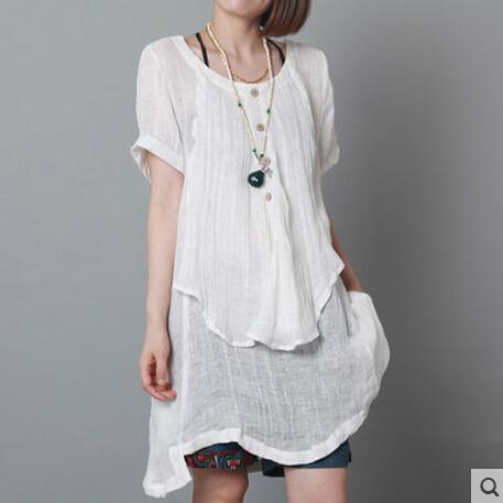 White flowy summer linen dresses oversize sundress linen casual holiday clothing - Omychic