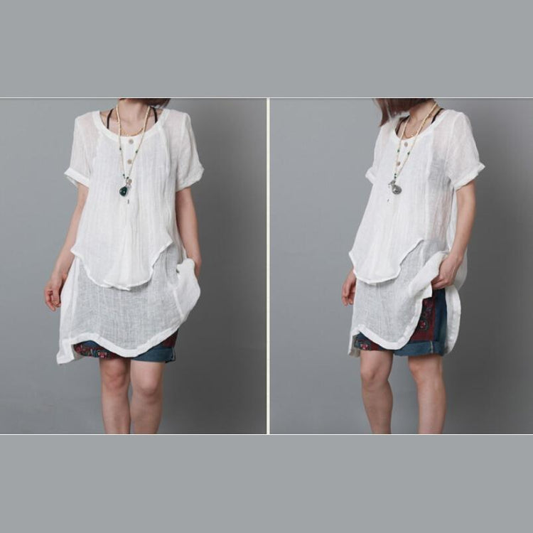 White flowy summer linen dresses oversize sundress linen casual holiday clothing - Omychic