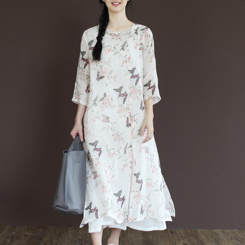 White flowy sundress half sleeve cotton maxi dresses plus size cotton clothing - Omychic