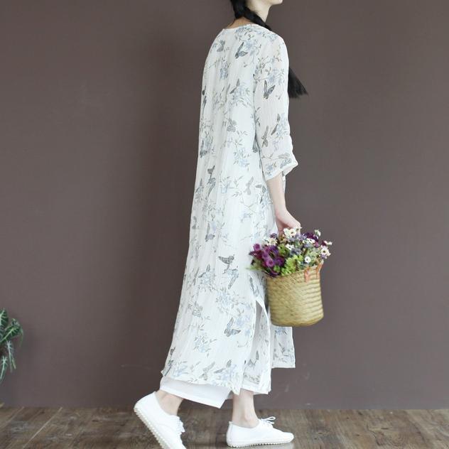 White flowy sundress half sleeve cotton maxi dresses plus size cotton clothing - Omychic