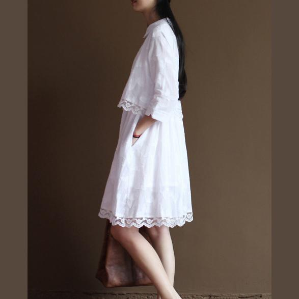 White lace trim cotton sundress short cotton summer dresses - Omychic
