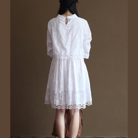 White lace trim cotton sundress short cotton summer dresses - Omychic