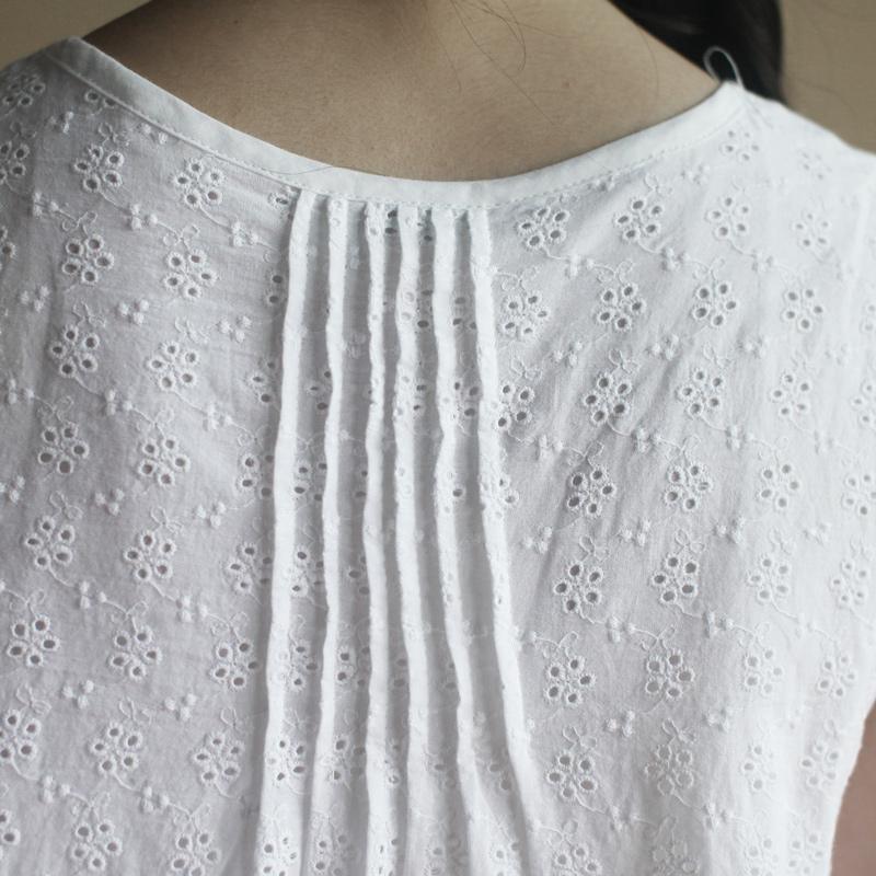 White layered cotton sundress sleeveless summer dress loose fitting - Omychic