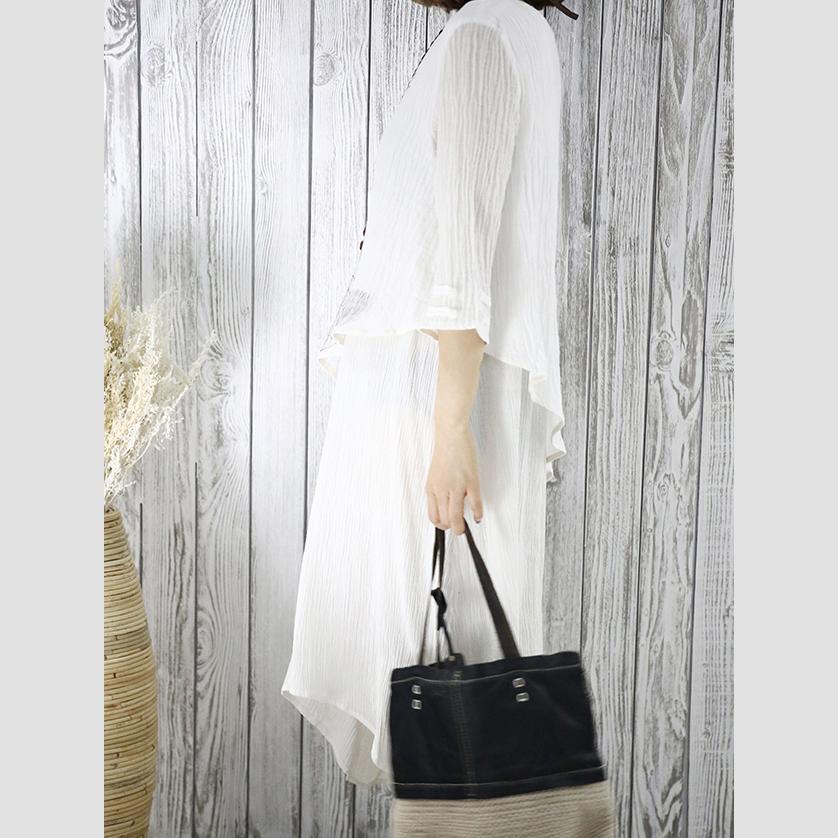White layered summer dress linen maxi dresses half sleeve traveling clothing - Omychic