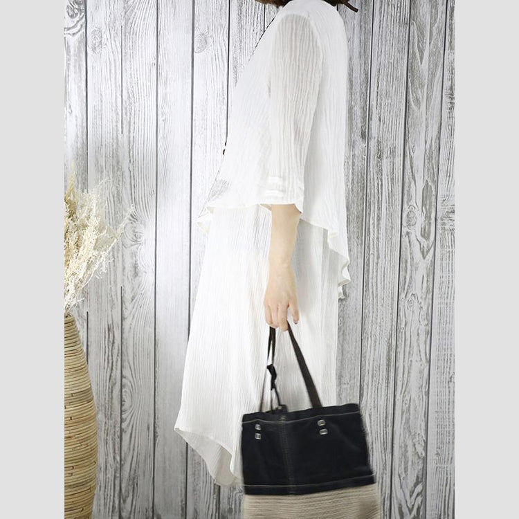 White layered summer dress linen maxi dresses half sleeve traveling clothing - Omychic