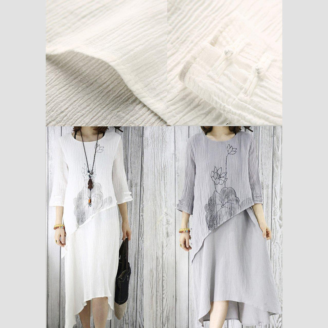 White layered summer dress linen maxi dresses half sleeve traveling clothing - Omychic