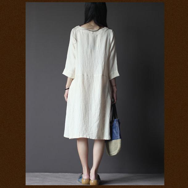 White linen dress Three Quarter Sleeves sundress - Omychic