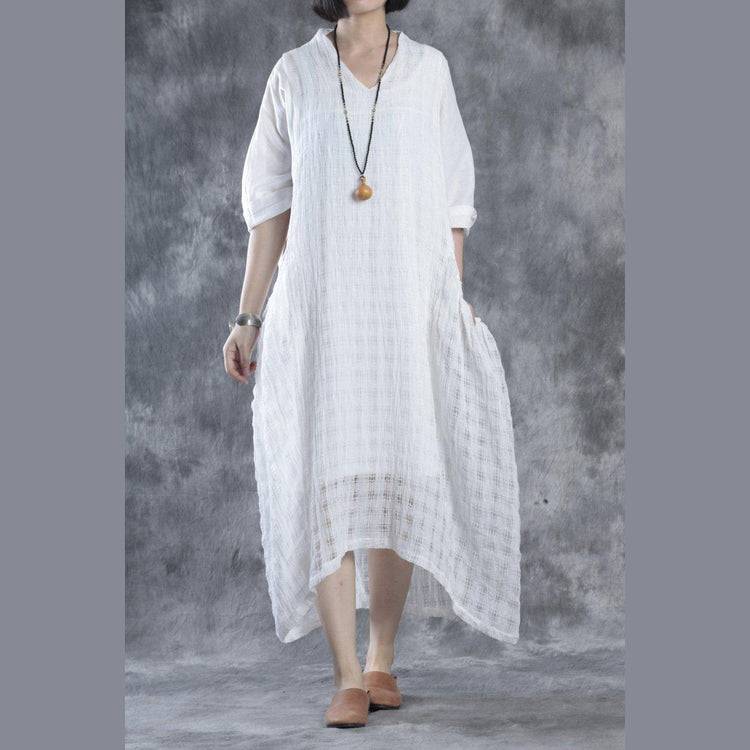 White linen dresses layered cotton caftans half sleeve - Omychic