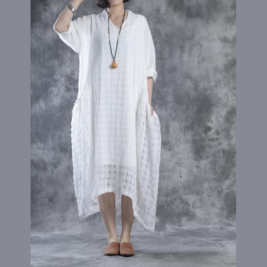 White linen dresses layered cotton caftans half sleeve - Omychic