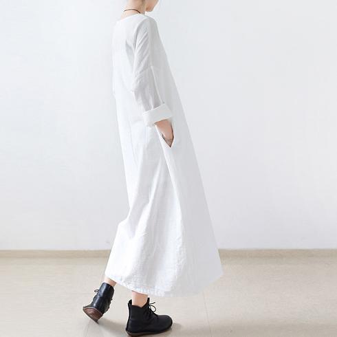 White linen dresses oversize long maxi dress - Omychic