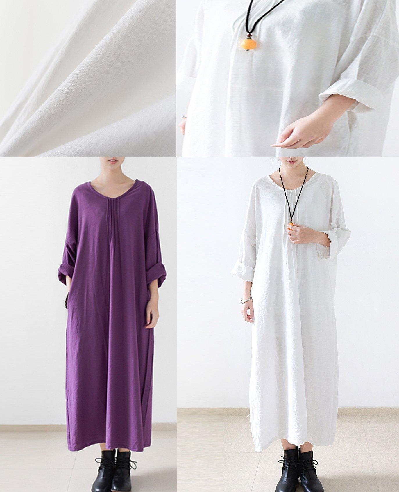 White linen dresses oversize long maxi dress - Omychic