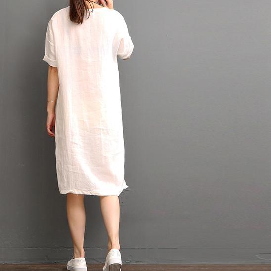 White linen dresses summer casual dress shift sundress - Omychic