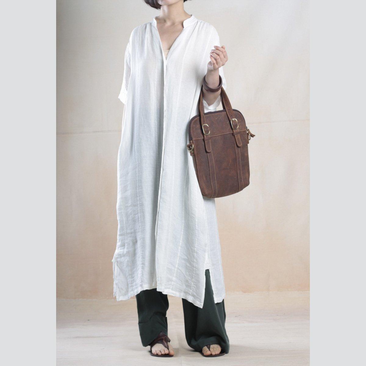 White linen shirt dress long summer maxi dresses caftans - Omychic