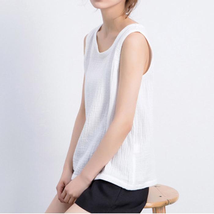 White linen sleeveless top women summer shirt casual blouse - Omychic