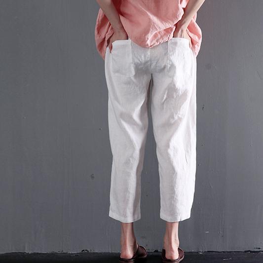 White linen summer pants think crop pants women - Omychic
