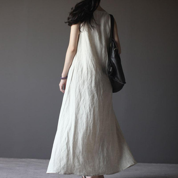 White linen sundress A line maxi dresses summer linen clothing - Omychic