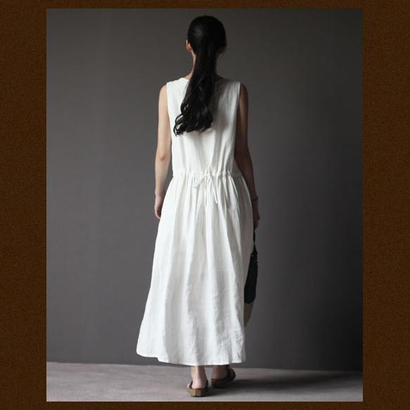 White linen sundress vintage long linen summer dresses linen clothing - Omychic