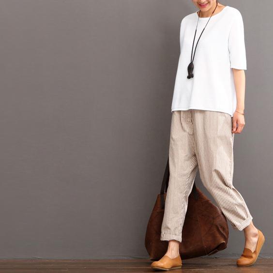 White linen top causal summer blouse women shirt - Omychic