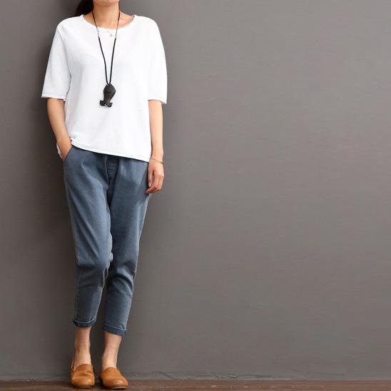 White linen top causal summer blouse women shirt - Omychic