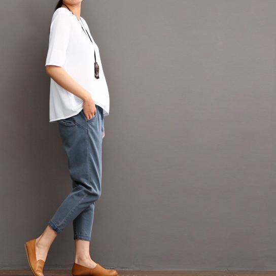 White linen top causal summer blouse women shirt - Omychic