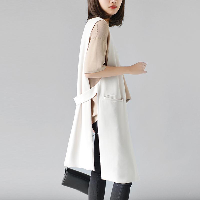 White long vest sleeveless plus size causal outwear chiffon coats - Omychic