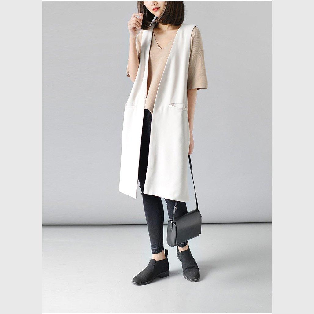 White long vest sleeveless plus size causal outwear chiffon coats - Omychic