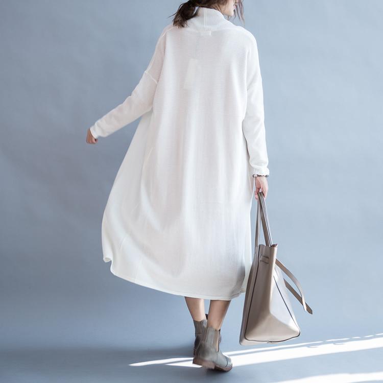 White long woolen knitted cardigans plus size linen maxi coats knit outwear long sleeve  fall - Omychic