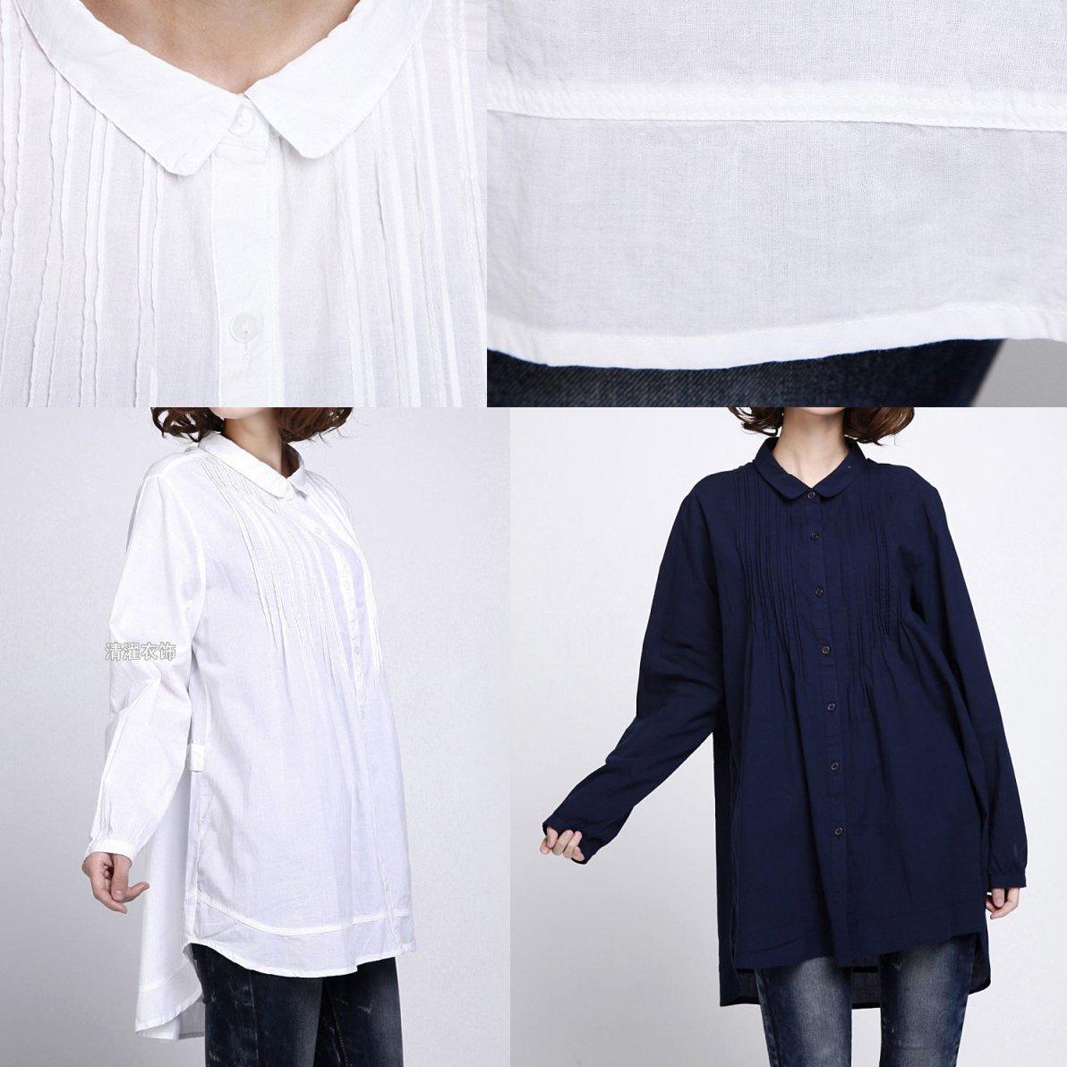 White oversize long cotton shirts long sleeve cotton dress blouse - Omychic