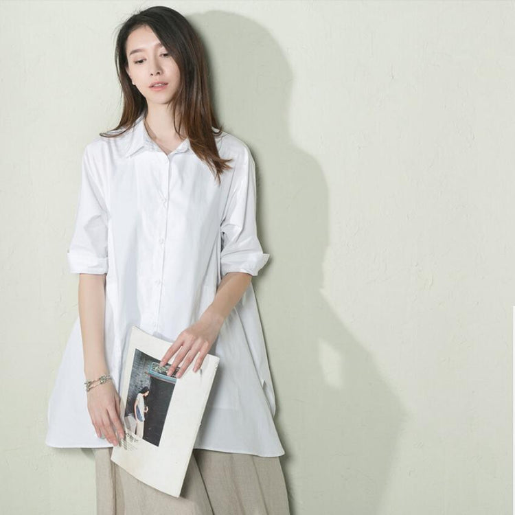 White oversize summer shirt dress plus size long blouse cotton top - Omychic